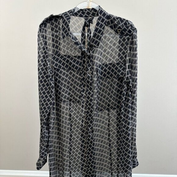 Club Monaco Silk Shirt Dress – Black Checkered – Size 4 - Picture 4 of 8